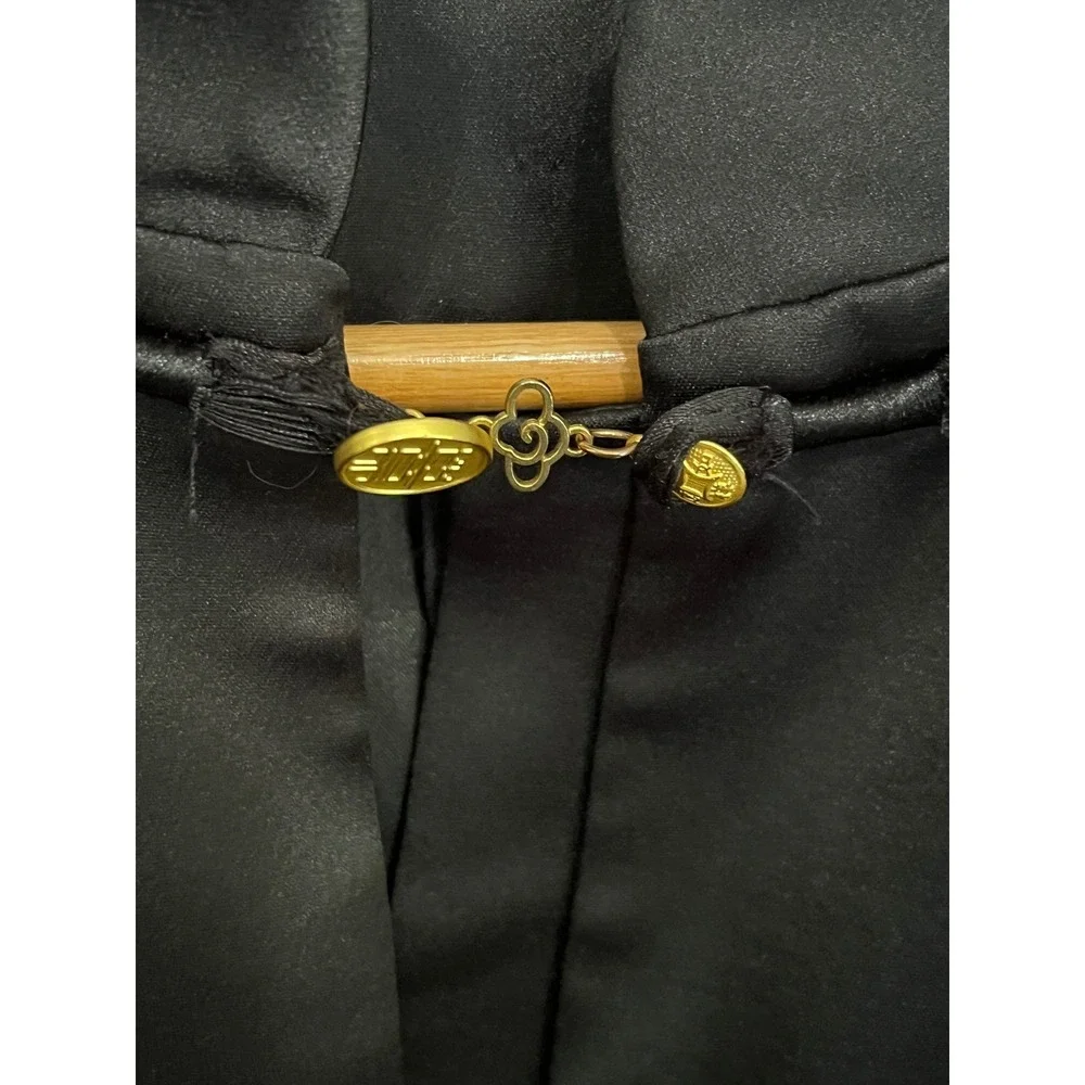 Vintage Y2K Embroidered Moto Jacket Black Silky Cropped 90s Phoenix